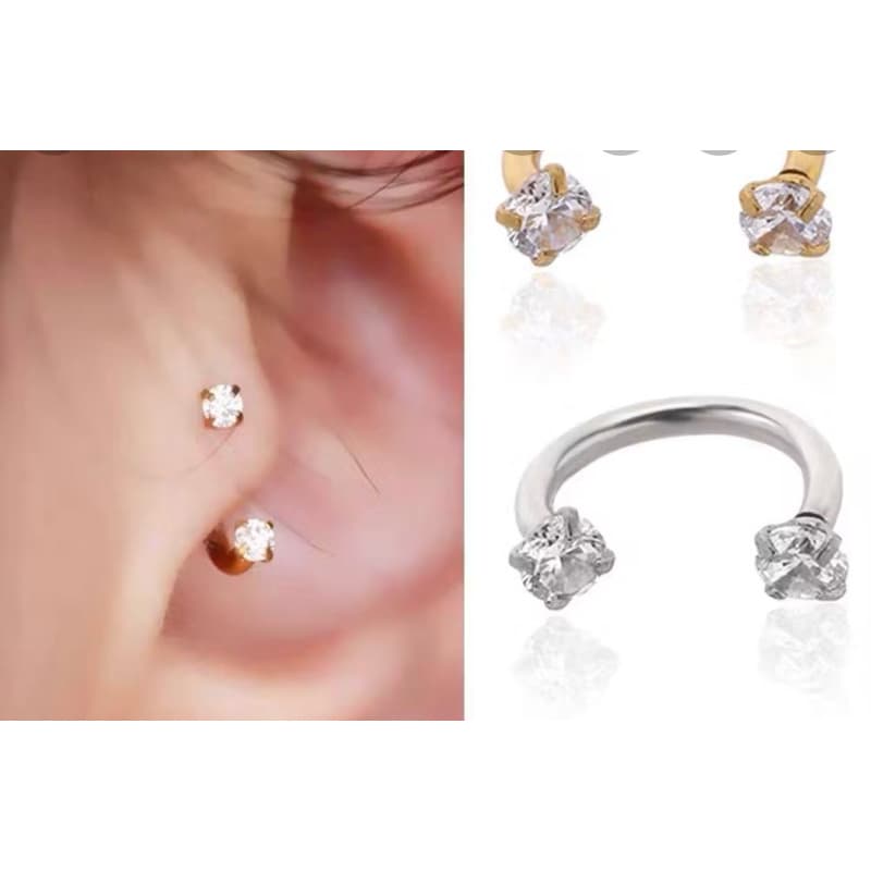 kit Piercing Ferradura Zircônia Redonda Aço Cirúrgico | Septo, Helix, Daith, Septo, Mamilo Piercing Cartilagem