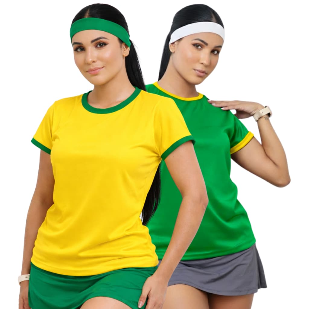 KIT 2 CAMISETA BABY LOOK BRASIL PERSONALIZÁVEL PARA SUA ESTAMPA BRASILEIRA FUTEBOL 100% DRY FIT