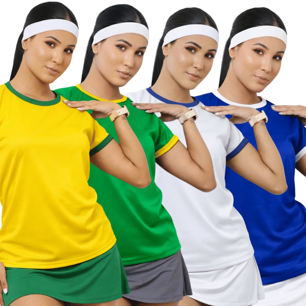 Kit 4 Camiseta Brasil Dry Fit P/ Personalizada Personalizável Logo Torcedor Brasileiro Feminina