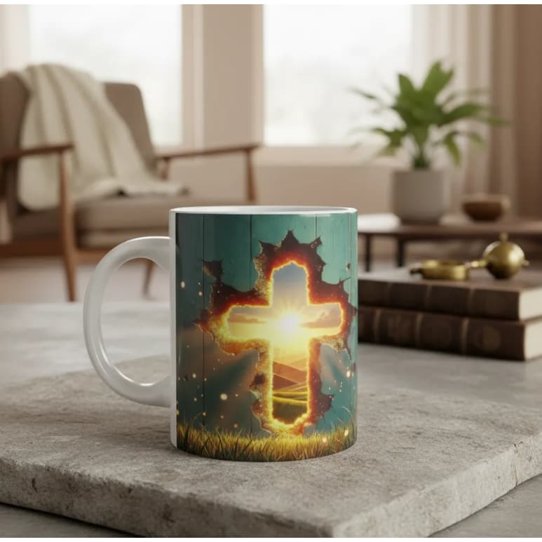 Caneca Porcelana 3D Gospel Fé Jesus Cristo Deus Presente Criativo