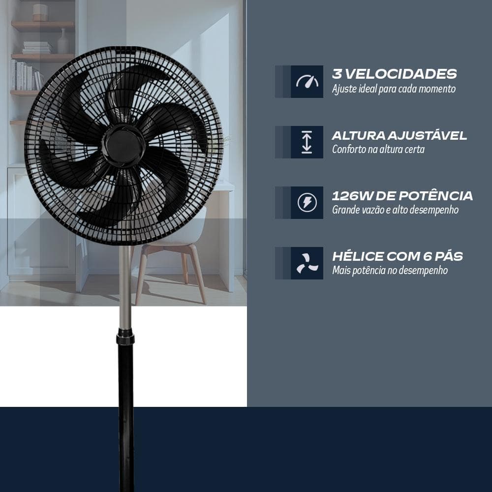 Ventilador 40Cm De Coluna Turbo 126W Preto 220V