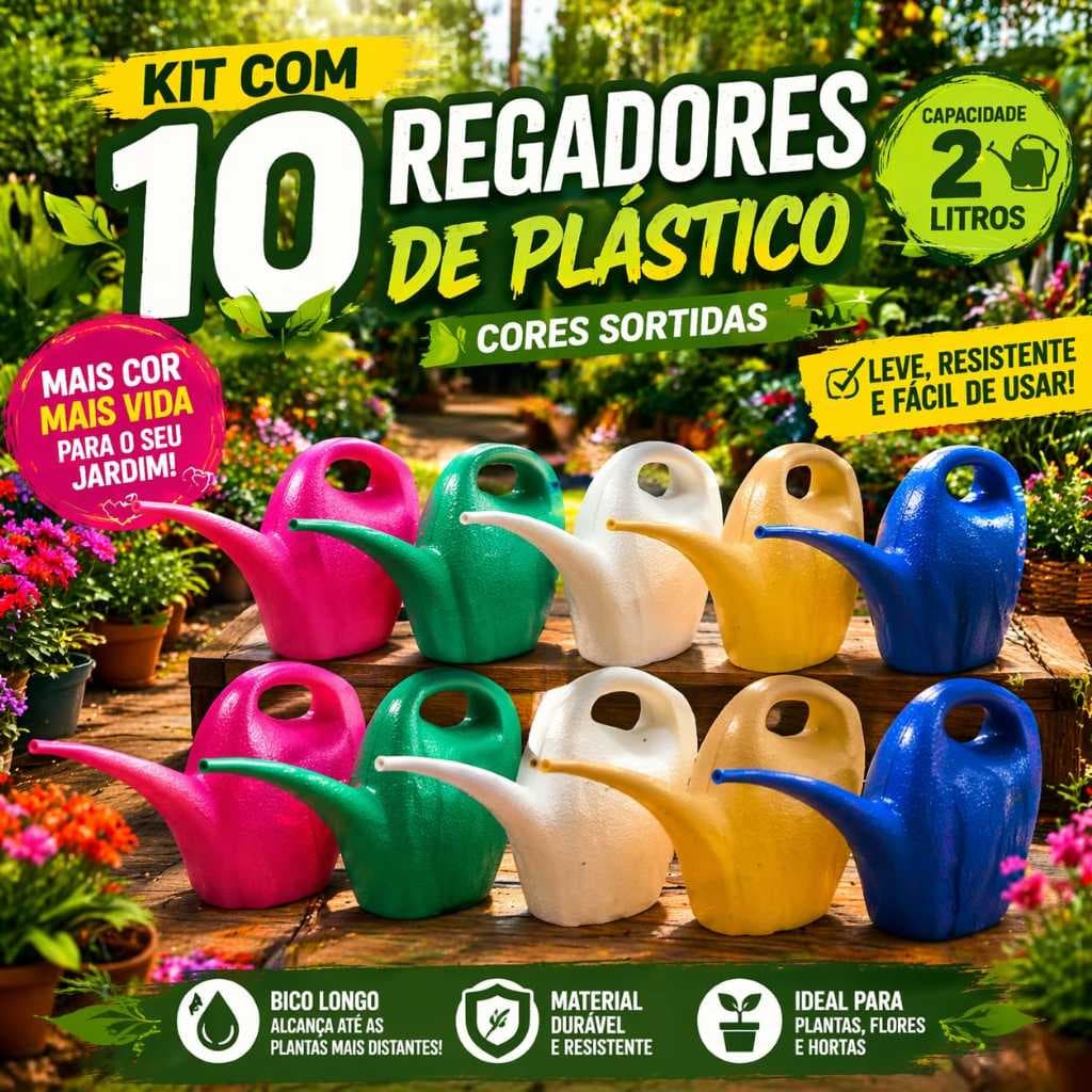 Kit 10 Regadores 2 lts bico fino longo