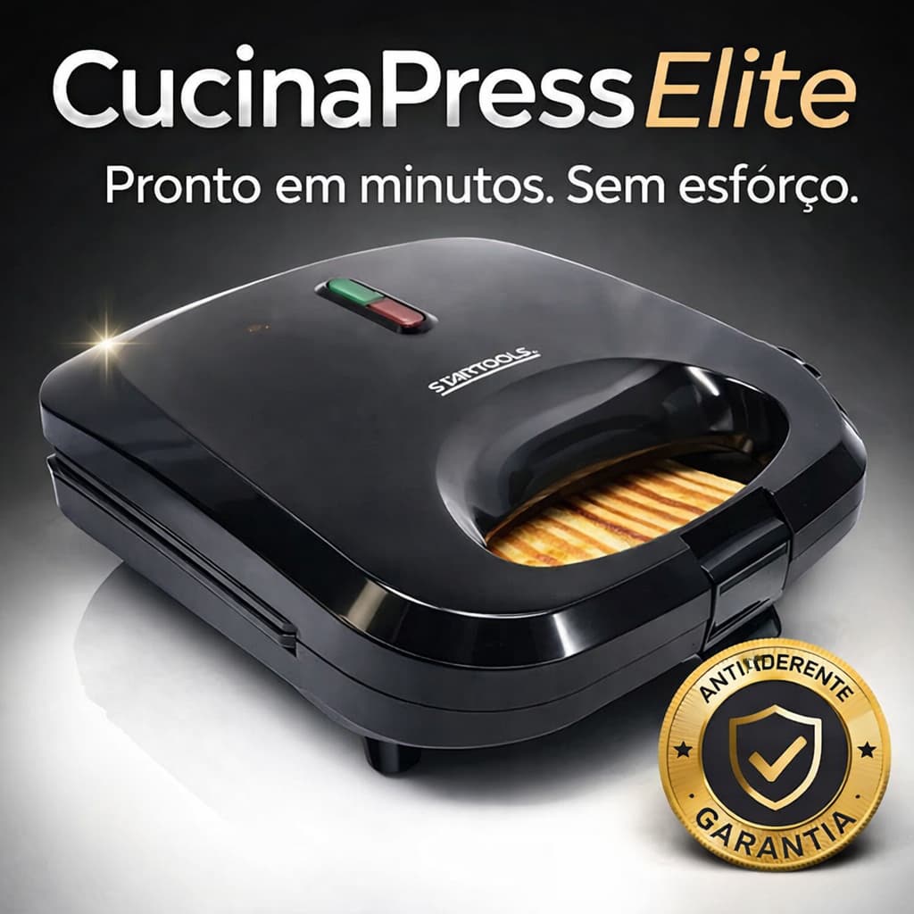 Sanduicheira Grill 2 em 1 CucinaPress Elite 750W Antiaderente Lanche Rápido Sem Sujeira Sem Óleo