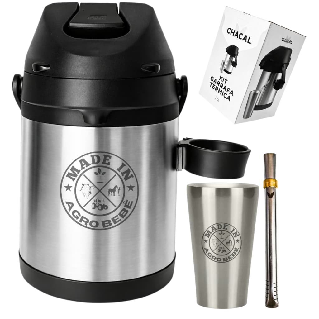 Kit Terere Chacal 3x1Garrafa Térmica Copo Bomba Inox Pesonalizado a Laser Agro Imagem