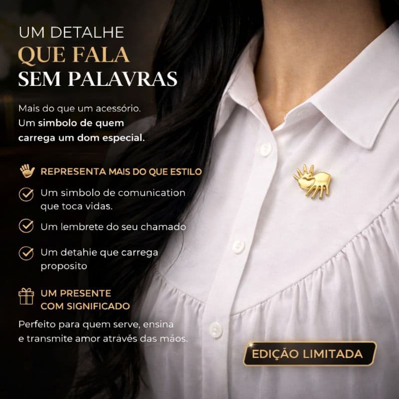 Broche Libras Dourado Minimalista | Símbolo Inclusão e Propósito | Acessório Elegante Igreja