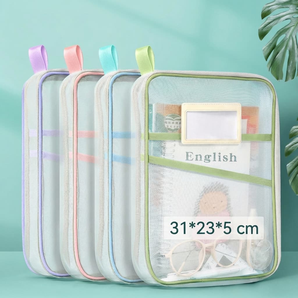 Pasta Arquivo Transparente com Zíper – Divisórias em Nylon, Boa Capacidade e Portátil