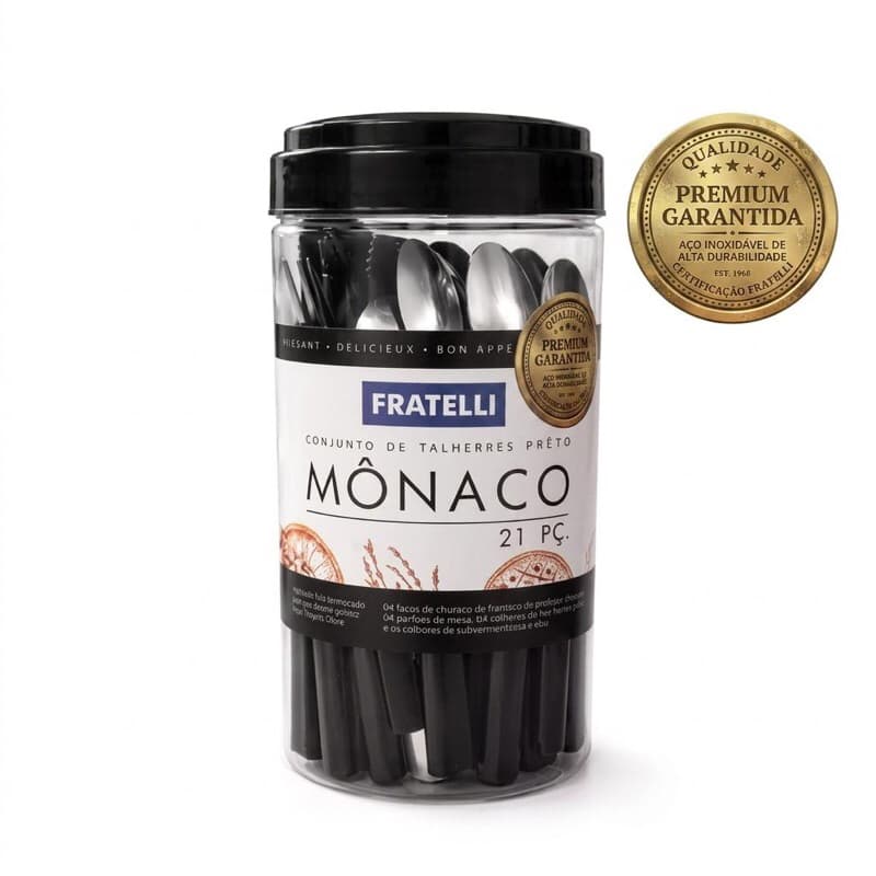 Conjunto Talheres Preto, 21 Peças de Aço Inox, Moderno e Resistente