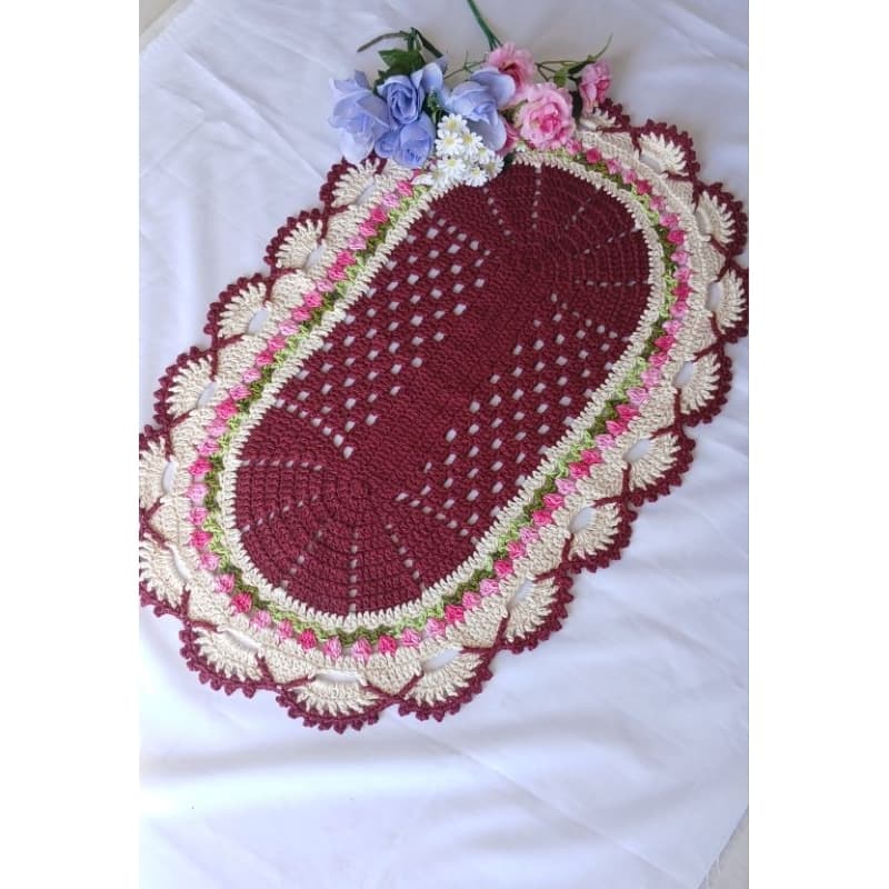 Tapete de crochê modelo Tulipa / tapete tulipa rosas de crochê