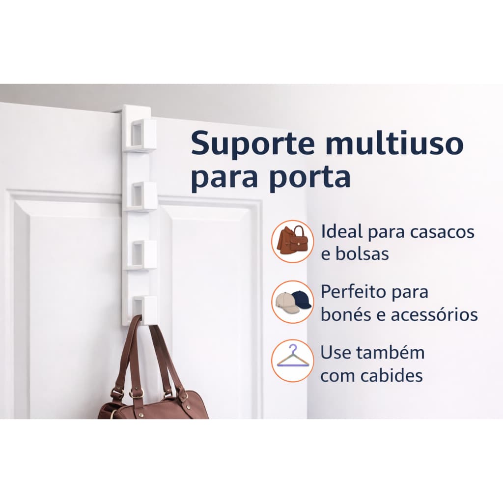 Suporte Multiuso De Porta Vertical Cabideiro Resistente Sem Furar Organizador De Bolsas E Bonés