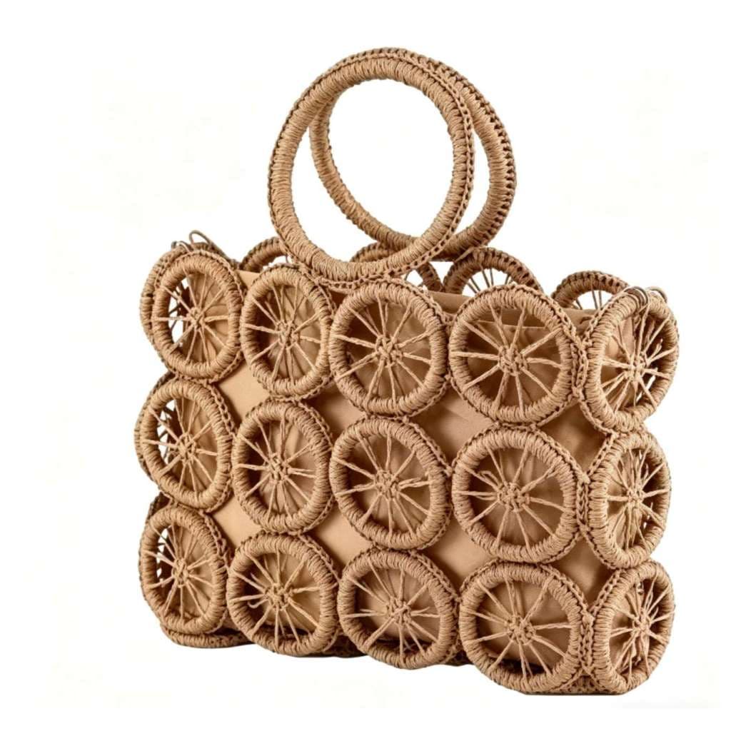 Nova bolsa de palha, corda trançada, bolsa redonda, simples, de cor sólida, estilo retrô, bolsa casual HYC-18