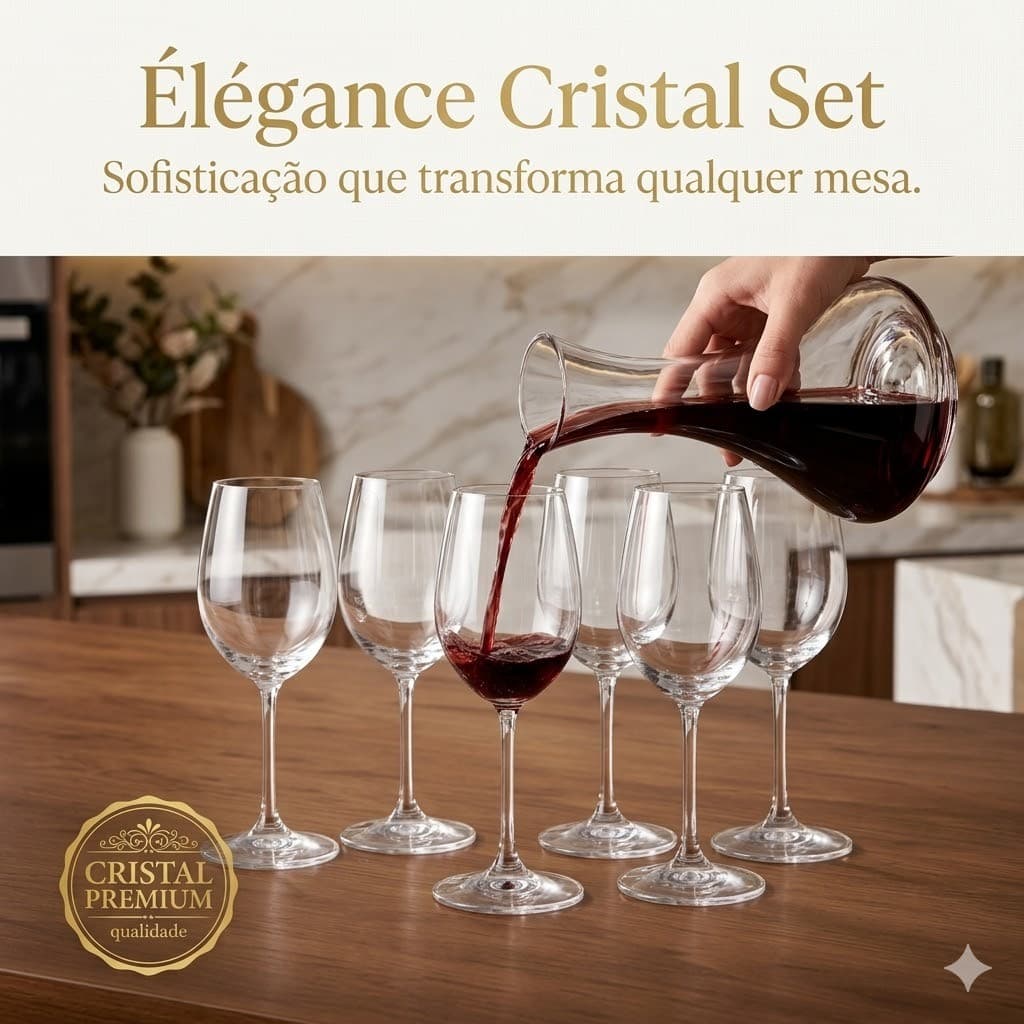 Conjunto Taças Cristal Transparente 440ml 6 Unidades Vidro Requintado Elegante