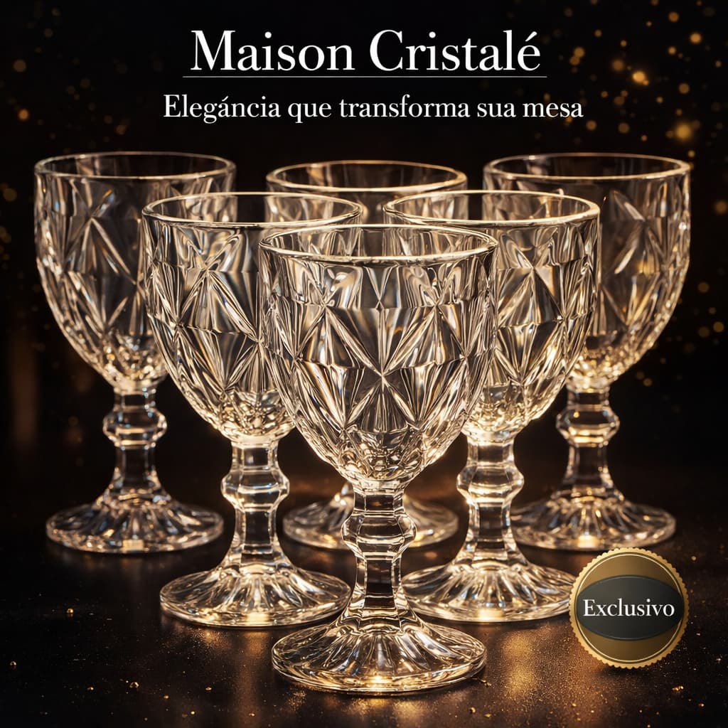 Taças de Vidro Luxo 350ml Kit 6 Unidades Maison Cristalé Design Elegante Resistente Mesa Posta Premium