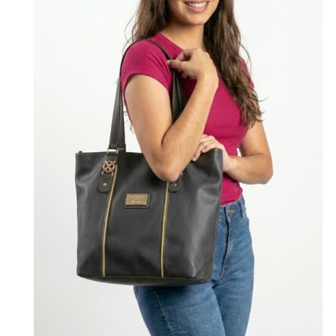 Bolsa Feminina Sacola Grande De Ombro De lado Preta Caramelo Promoção Barata Zíper