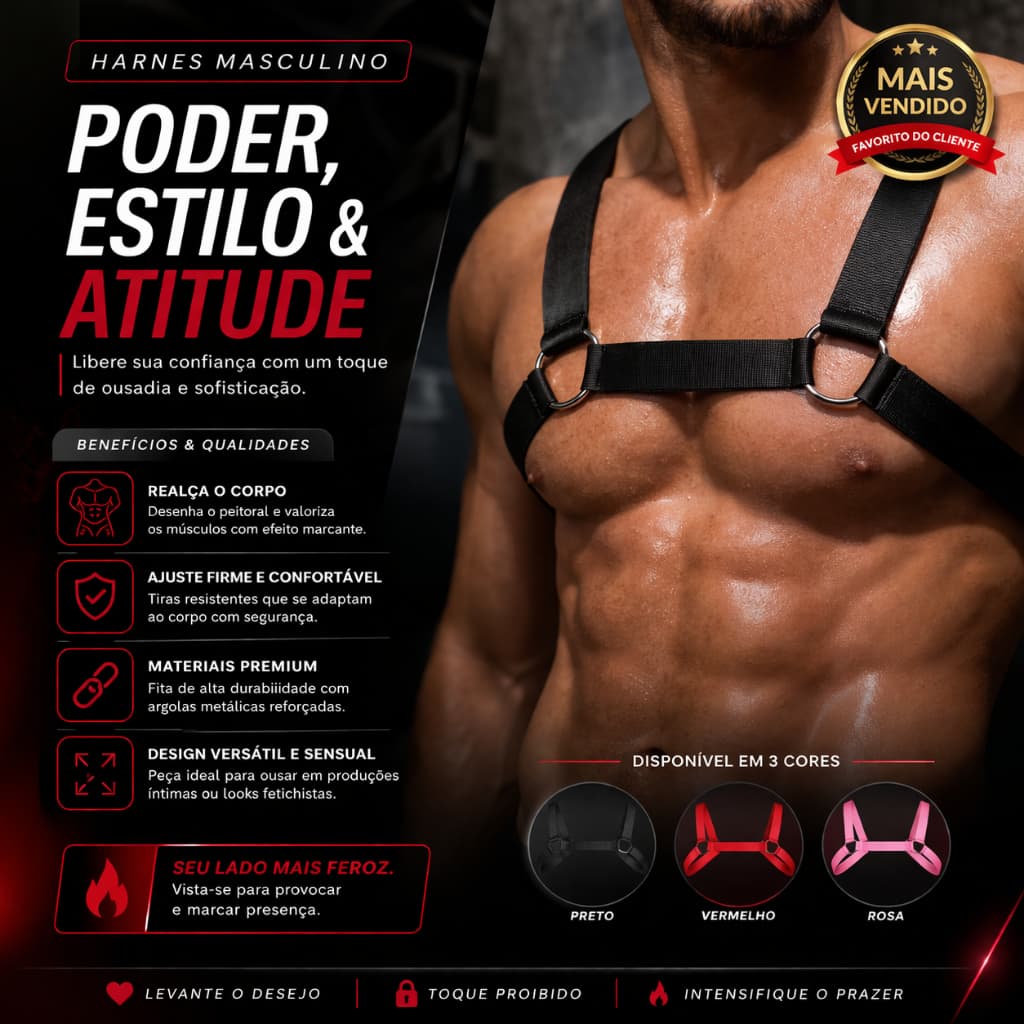 Harness Masculino de Peito com Argolas