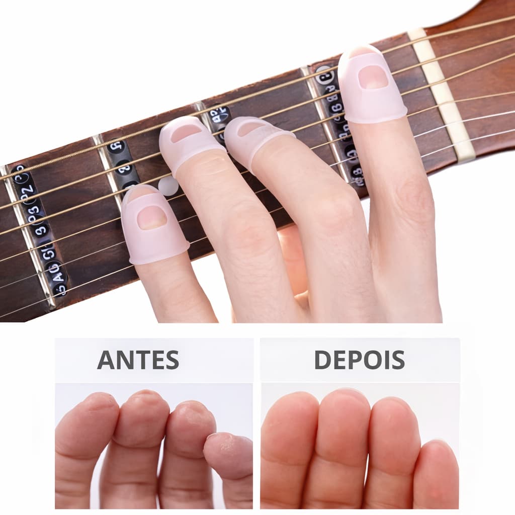 Kit com 5 Protetores de Dedos Silicone para Violão Guitarra Ukulele Baixo – Dedeira Anti Dor Iniciante Conforto Músico