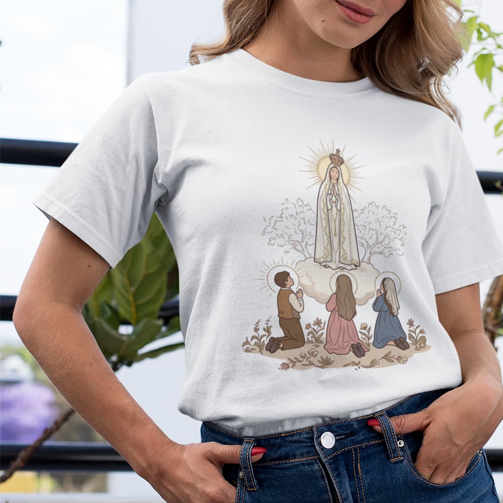 Camiseta Unissex Nossa Senhora Aparição Estampa Religiosa Delicada