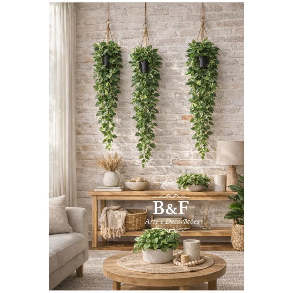 Kit com 3 Plantas Pendente Artificial + 3 Vasos Pretos Decorativos 2026