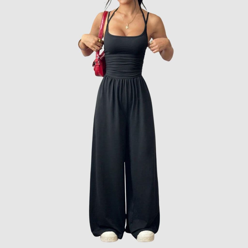 Macacão Feminino Longo Pantalona Casual Alça Dupla Detalhe Drapeado Elegante