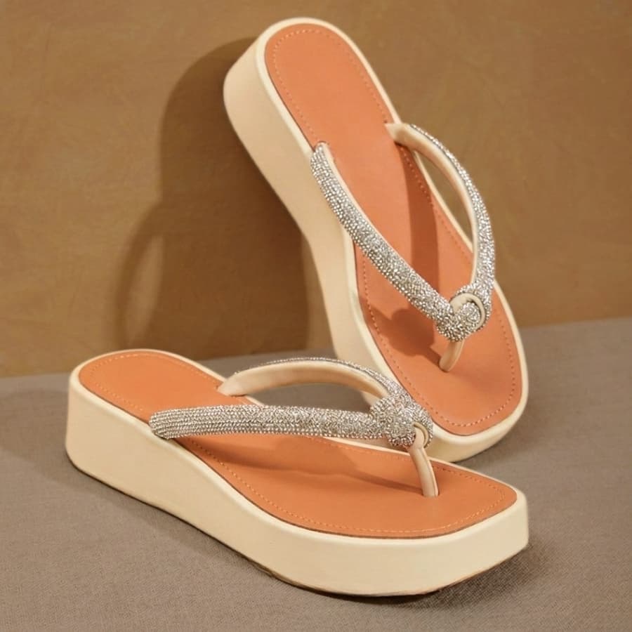 Chinelo Sandália Feminino Strass Moda Elegante Rasteirinha Brilho Leve