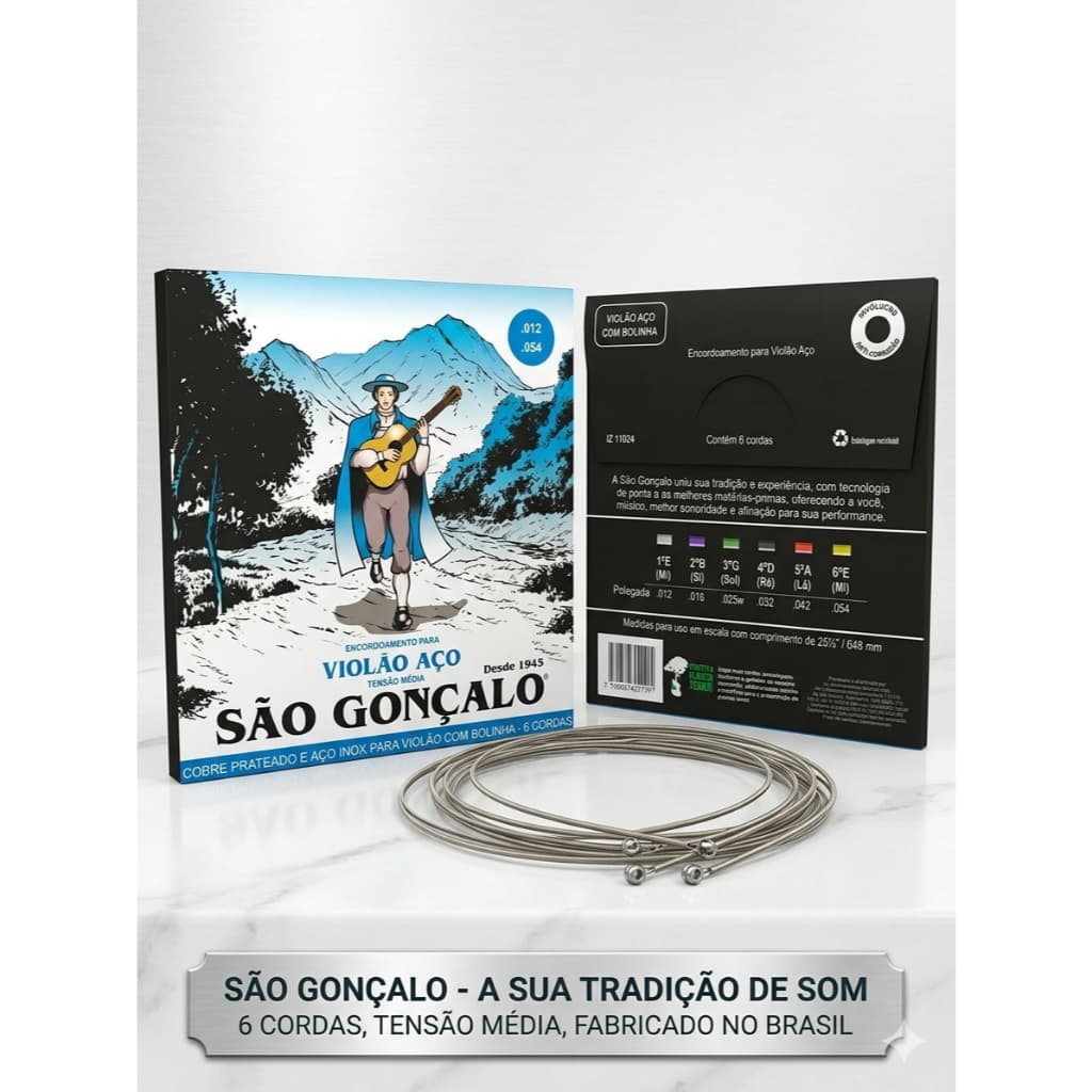 Encordoamento para Violão Aço São Gonçalo 012 - Brilho e Qualidade com Bolinha