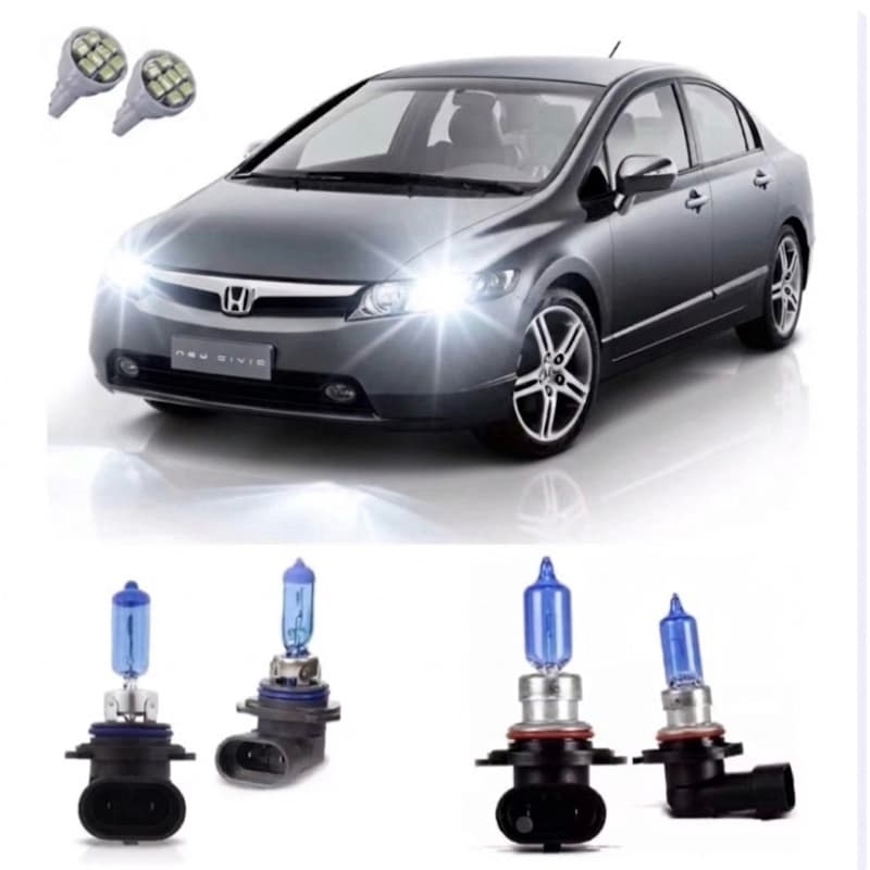 Kit Lampada Super Branca Farol New Civic 2007 2008 2009 2010 Hb3 Hb4 8500k