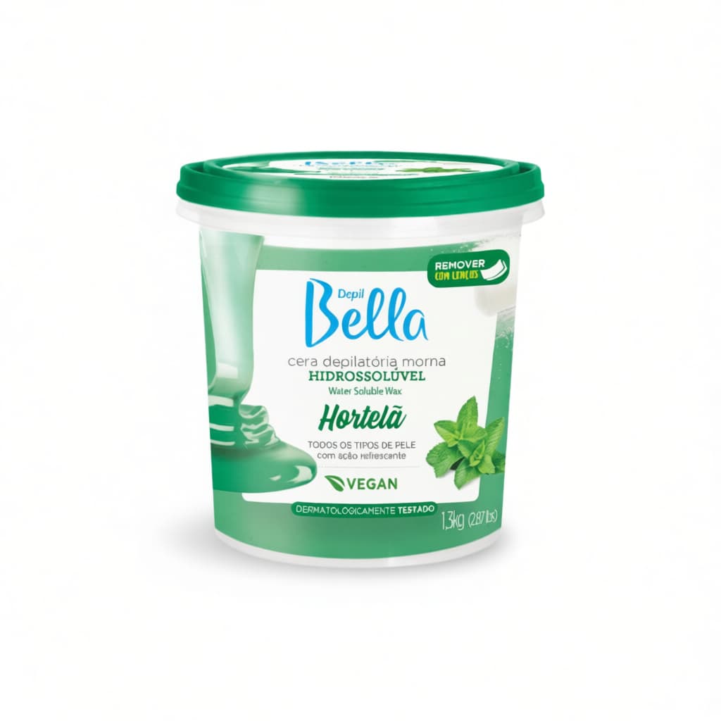 Cera Depilatória Hidrossolúvel Hortelã Depil Bella 1,3kg - Vegana e Natural com Aroma Revigorante