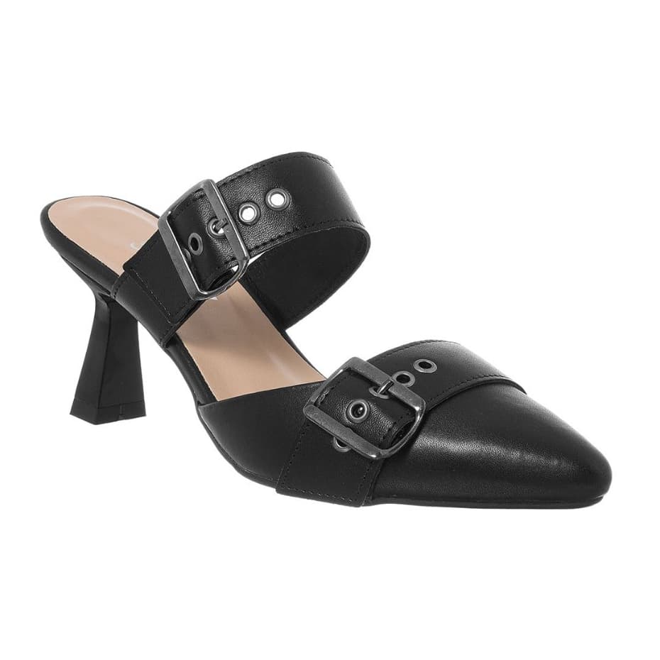 Scarpin Feminino Stessy Mule Bico Fino Salto Taça Fivelas Ajustável Confortável Tendência Original