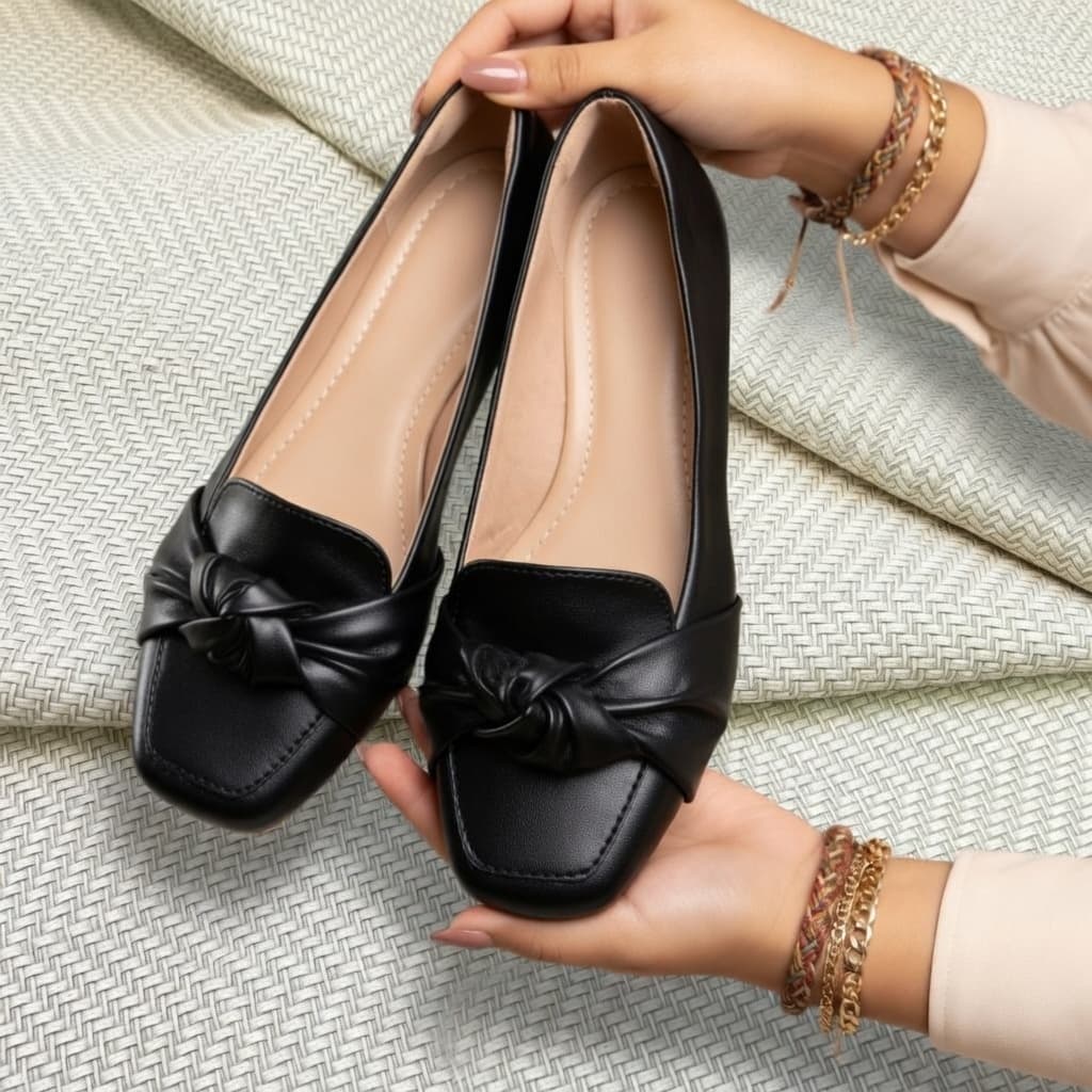 Mocassim Feminino Preto Bico Quadrado Confortavel Sapato Calçado Sapatilha Feminina