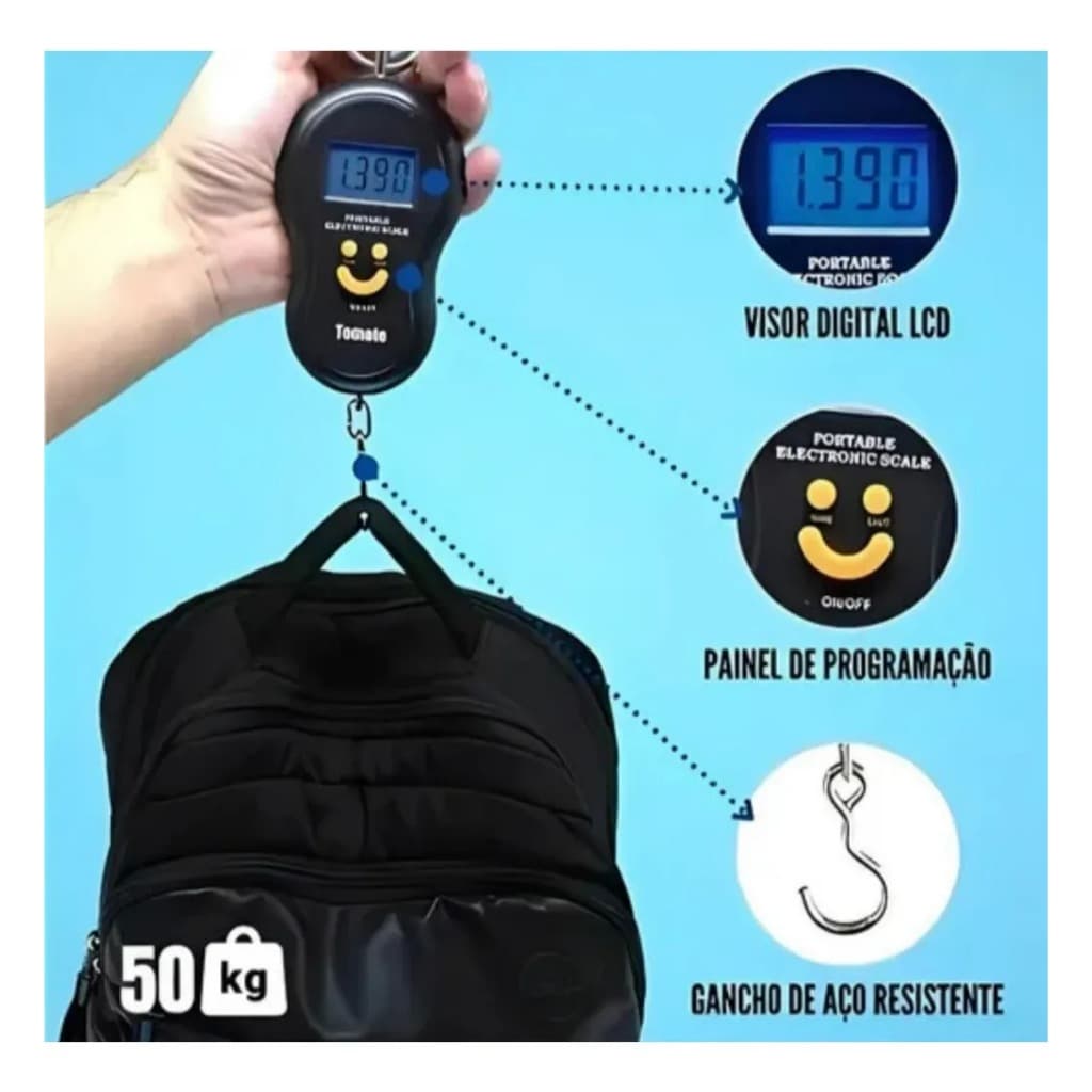Balança Portátil Digital Precisão Mão Bolsa Mala Peixe Ate 50kg
