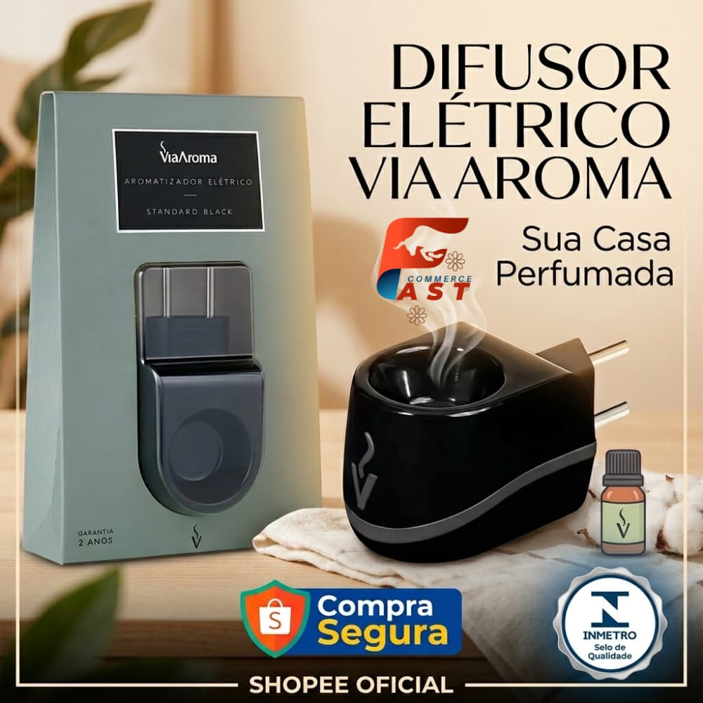Aromatizador Difusor de Aromas Elétrico Para Essência e Óleo Essencial Via Aroma Bivolt Preto