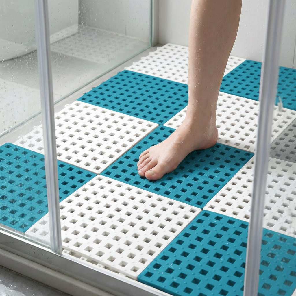 Kit 8 Tapete Estrado Piso Antiderrapante 30x30cm Box Banheiro Piscina Emborrachado Modular Vestiário Sauna Flexível