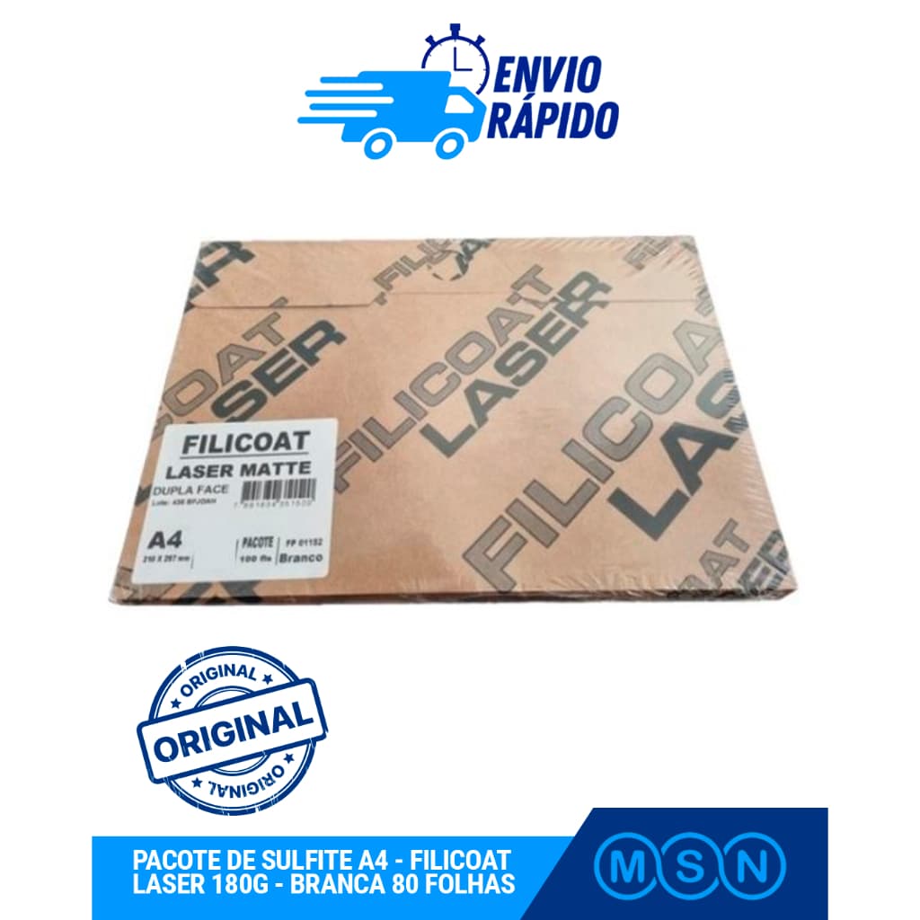 PAPEL SULFITE A4 FILICOAT LASER MATTE 180G – BRANCO | PACOTE COM 80 FOLHAS - ENVIO IMEDIATO