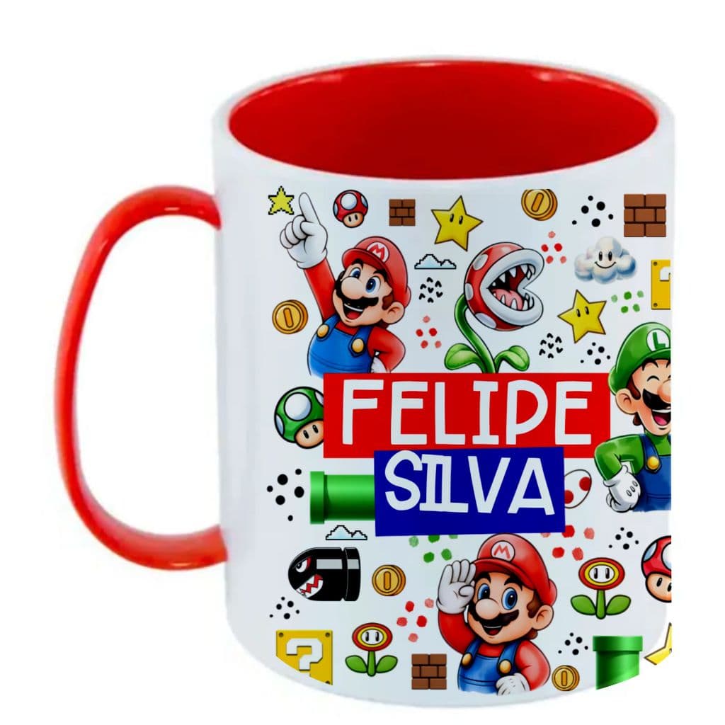 Caneca Super Mario, Roblox, Princesas, Safari e mais COM SEU NOME Polímero/ plástico 325ml