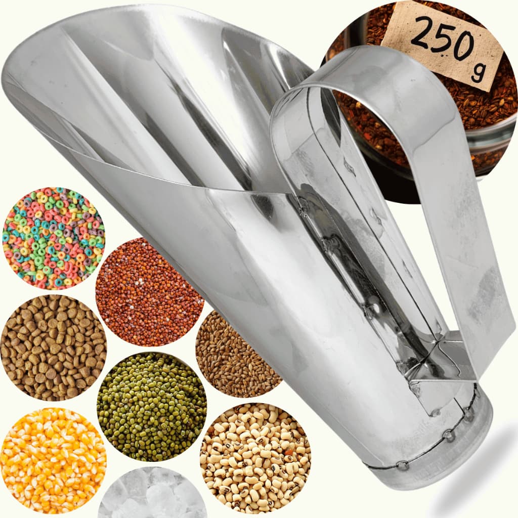 Concha Para Cereais Inox 250 Gr Medidor Inteiro Aço Inox Pegador Ração Alimentos Naturais Fast Food