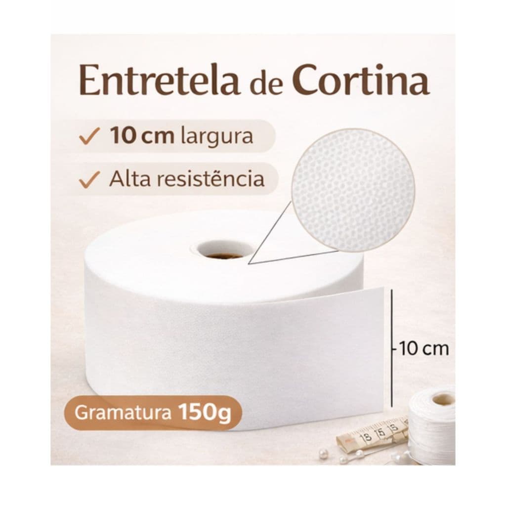 Entretela Cortina 10mts x 10cm Reforçada Para Ilhós TNT Forte Costura Profissional Branco - 150gr