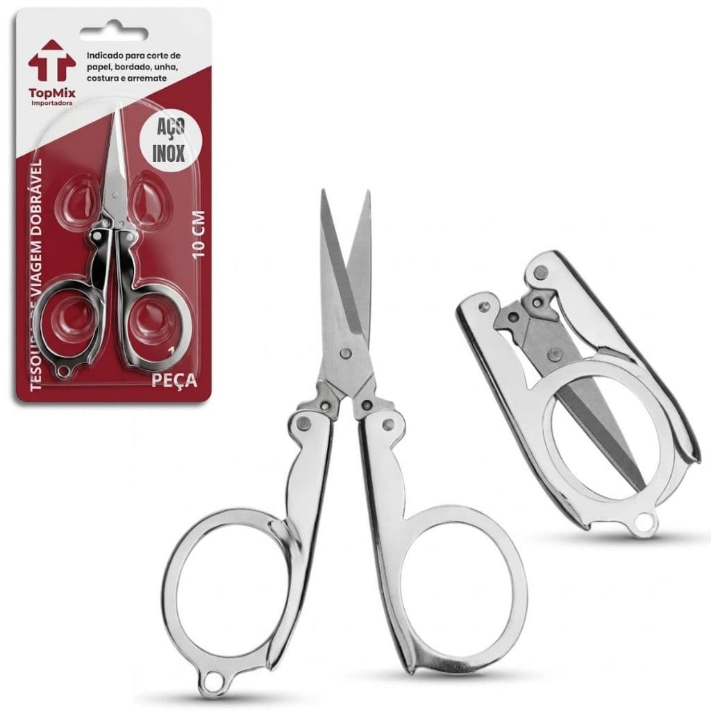 Mini Tesoura de Viagem Portátil Dobrável 10cm Aço Inox
