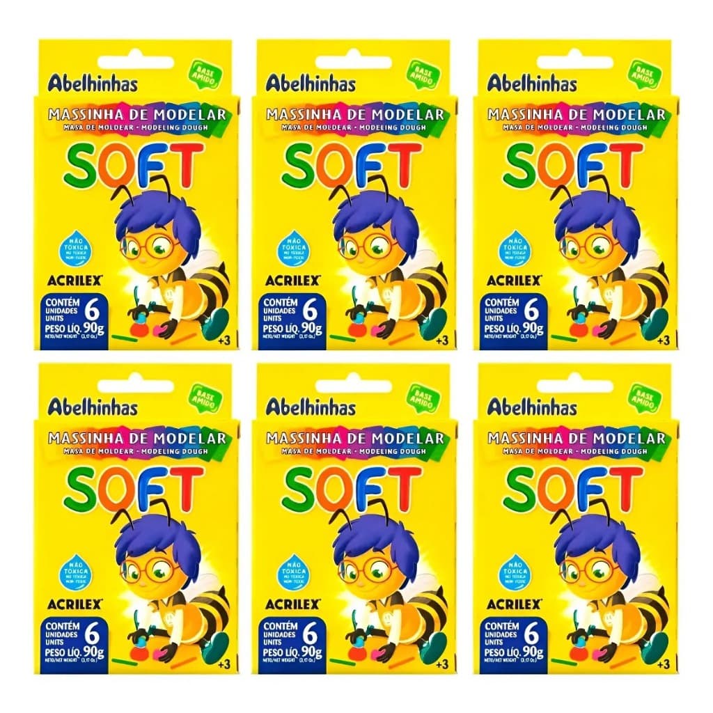 Massinha De Modelar Escolar 6 Cores Kit C/ 6 Cx Soft Acrilex