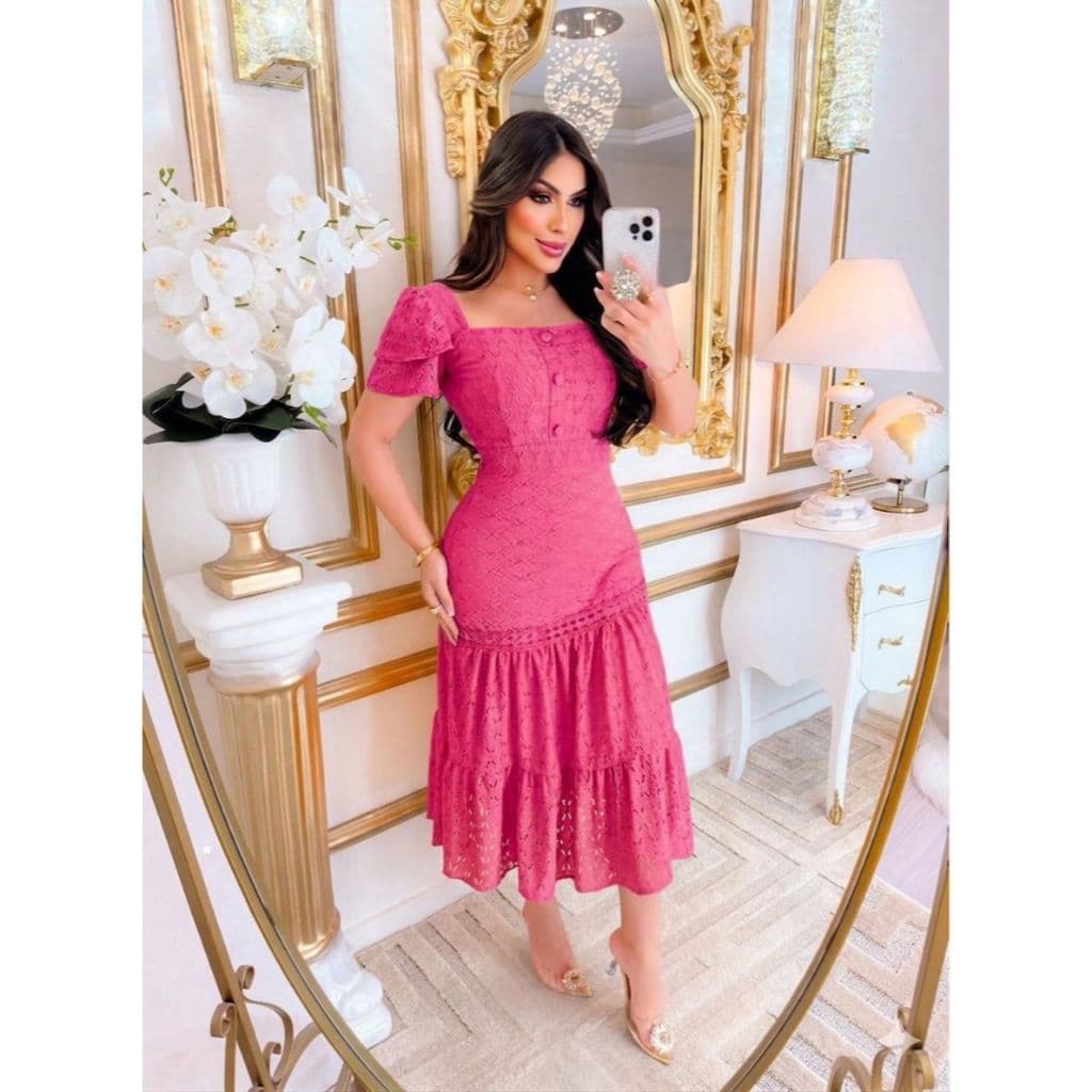 Vestido renda midd botão peito gripp saia  P M G