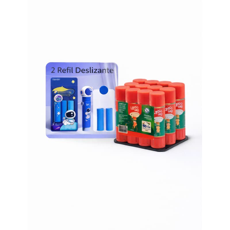 Kit Escolar Infantil Borracha Astronauta + Cola Bastão 10g 5 Unidades