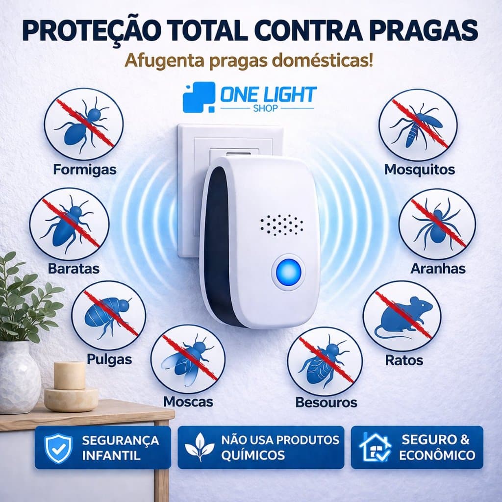 Repelente Ultrassônico Eletrônico Bivolt Plug Uso Interno Silencioso Econômico Fácil Instalação