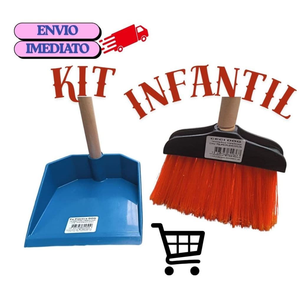 KIT VASSOURA E PÁ INFANTIL CORES VARIADAS
