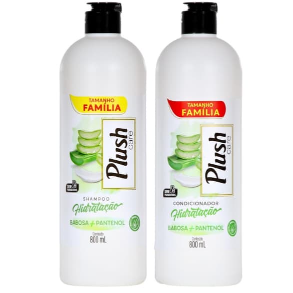 Kit Shampoo + Condicionador Plush Care 800ml Hidratação Babosa + Pantenol | Cabelo Macio e Brilhante