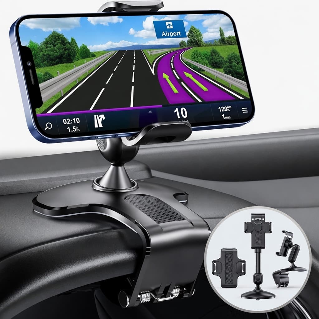 Suporte de Celular para Carro Universal 360° Rotação Ajustável para Painel e Retrovisor GPS