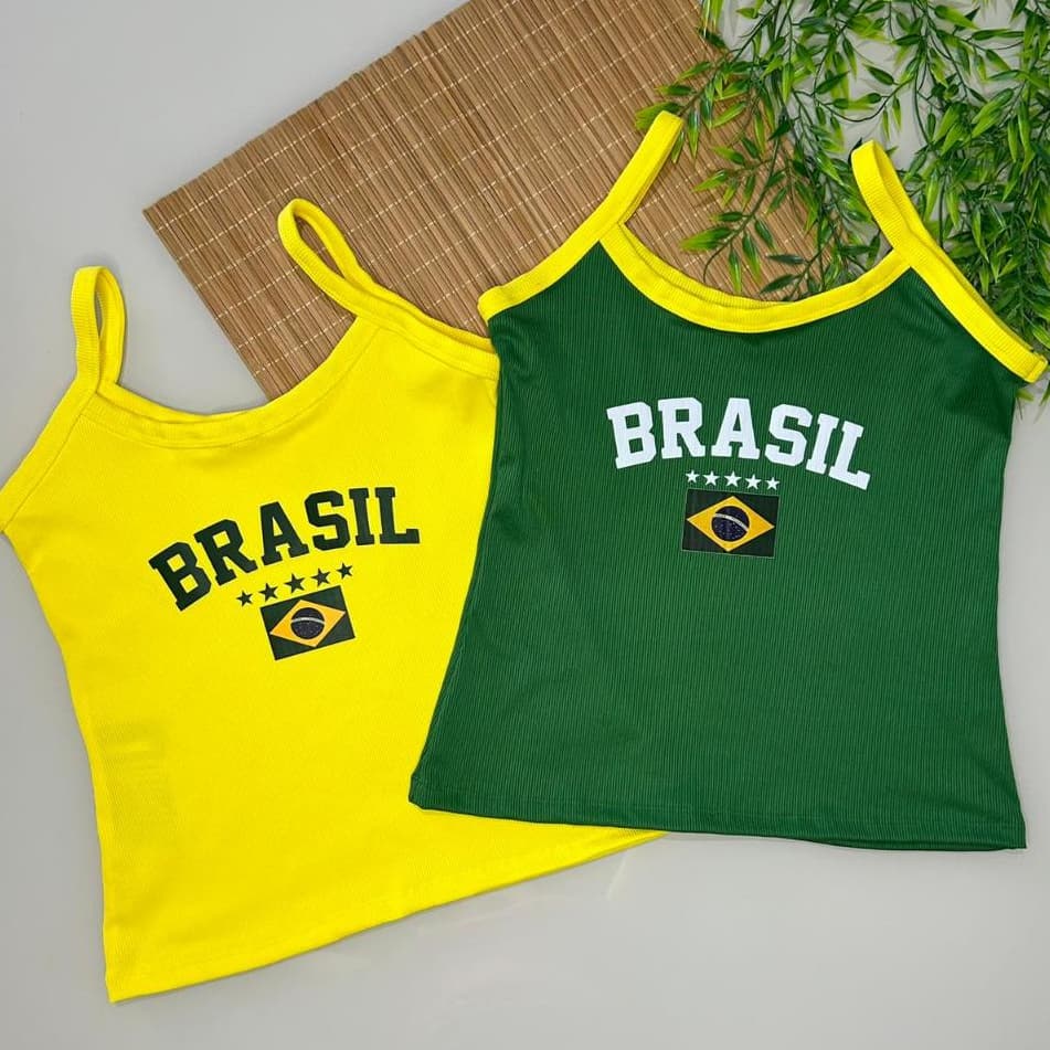 Kit 2 Regatas Femininas de Alcinha Brasil – Blusinhas Caneladas, Moda e Torcida