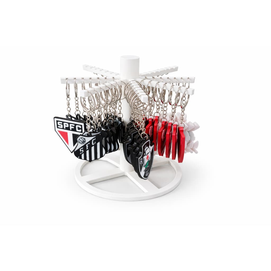 Suporte Porta Chaveiros Giratório De Mesa Display Com Base Estável e 8 Braços Para Organizar e Expor Coleções