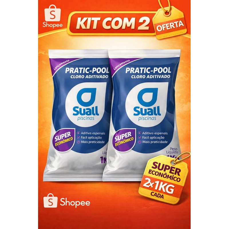 KIT COM 2 CLORO PREMIUM PARA TRATAMENTO DE ÁGUA PARA PISCINA 1 kg ( pratic pool )