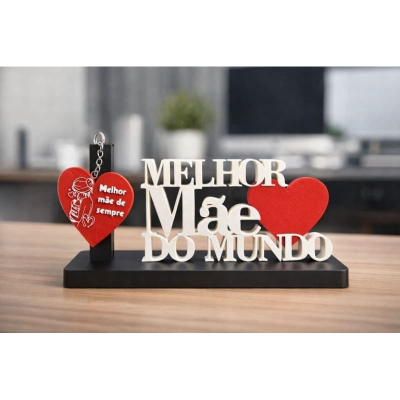 Kit Presente Dia das Mães Letreiro Melhor Mãe do Mundo + Chaveiro Coração Personalizado 3D PLA Decoração Criativa