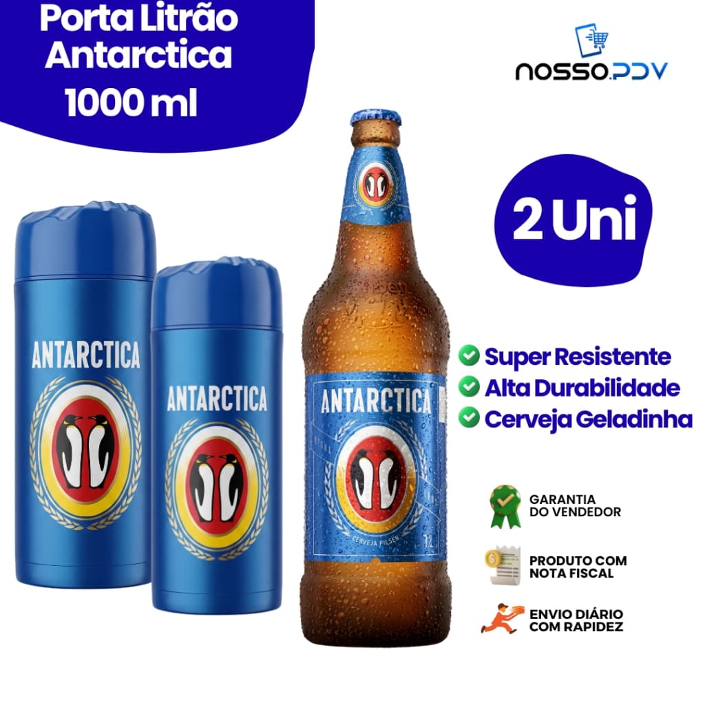 Kit 2 Porta Garrafa Térmico Para Cerveja Litrão 1L Antarctica Parede Dupla Alta Qualidade Envio Rápido