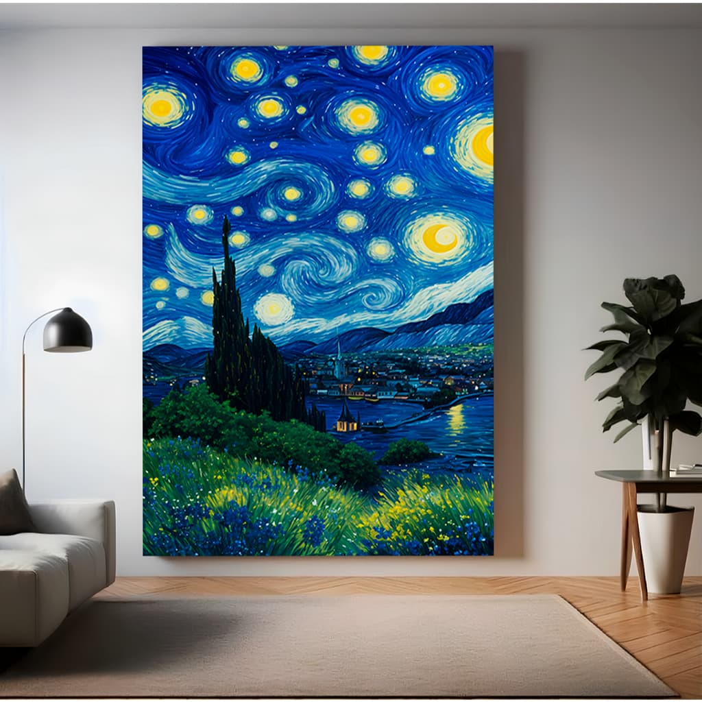Quadro Decorativo Pintura Arte Moderna Vicent Van Gogh A Noite Estrelada Abstrata Sala Casa Quarto