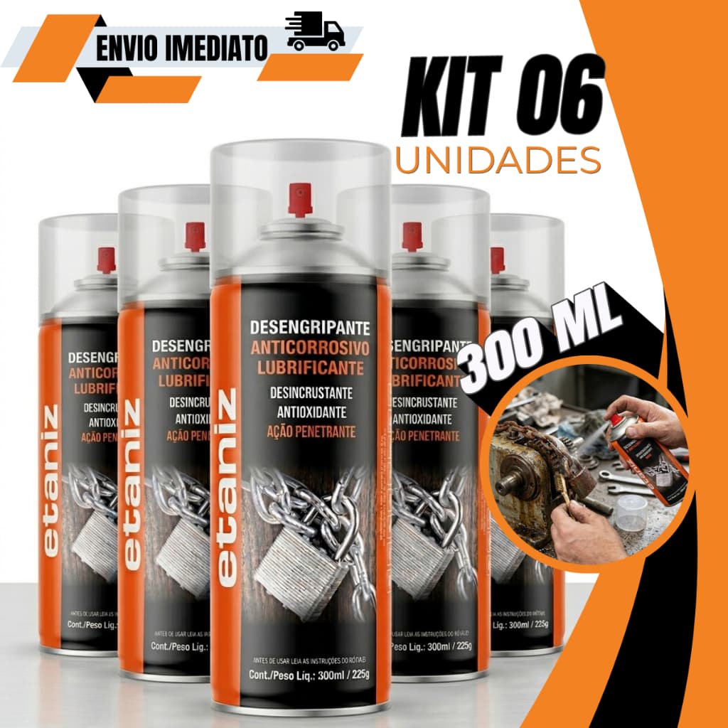 6 Undiades Desengripante Spray Anti Ferrugem e Anticorrosivo Etaniz 300ml/125gr Profissional